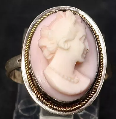 Vintage Unmarked Silver Carved Cameo Size 6.25 Ring Right Facing Portrait • $12.50