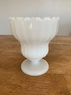 Milk Glass Scalloped Ribbed Pedestal Planter Vase Round Bottom Wedding Vintage • $12