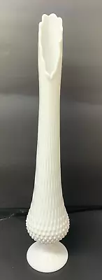 Vintage Fenton 3652 MI White Milk Glass Hobnail 23  Swung Vase (1) • $149.97