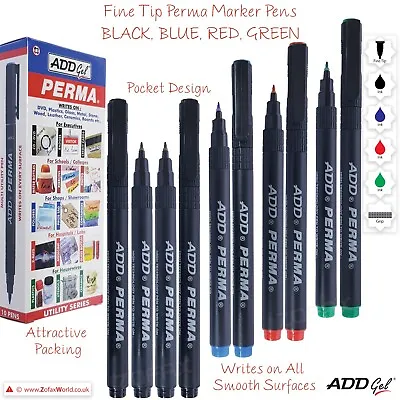 ADD GEL Perma CD DVD OHP Fine Tip BLACK BLUE RED GREEN Permanent Marker Pens • £1.99