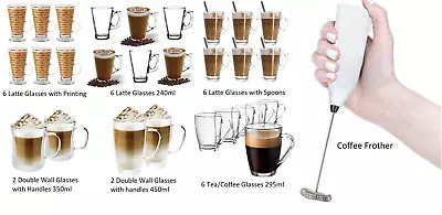 New 6 X Latte Glasses 240ml Tea Coffee Cappuccino Glass Cups Hot Drink Mugs • £8.99