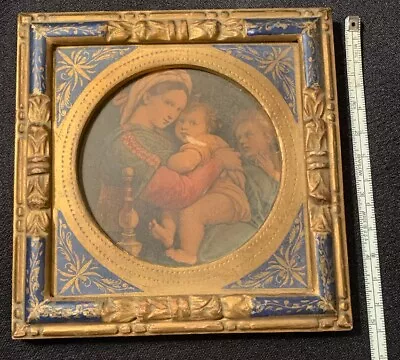 Antique Small Madonna Of The Chair Raphael Color Framed Art • $75