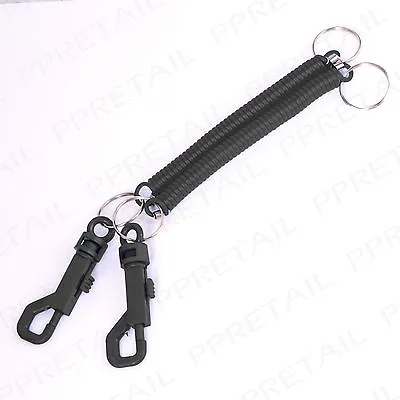 2Pc Plastic Spiral Keychain STRETCHES UP TO 40cm Black Clip Holder Spring Coiled • £5