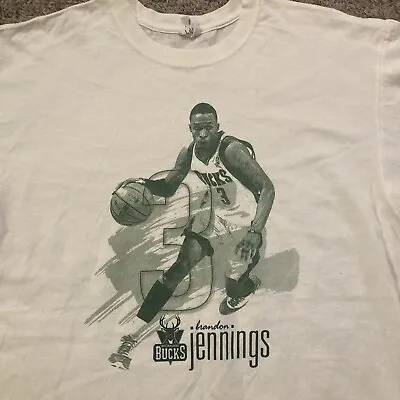 Vintage NBA Milwaukee Bucks Brandon Jennings Basketball Rap T-Shirt L • $65