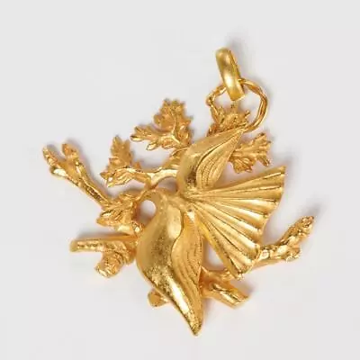 Antigona Paris Vintage French Gold Brushed Dove Bird Olive Branch Pendant • $180