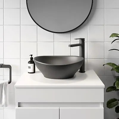 Ceramic Bathroom Vanity Wash Basin Sink Countertop Oval Modern 405 X 330mm Black • £52.42