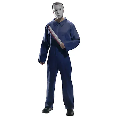 Men's Michael Halloween Killer Costume Blue Myers Mechanic Jumpsuit Face Mask • $24.58