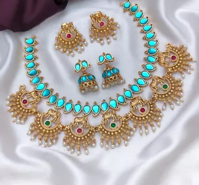 Indian Bollywood Choker Style Jewellery Set For Women's - Blue • $37.29