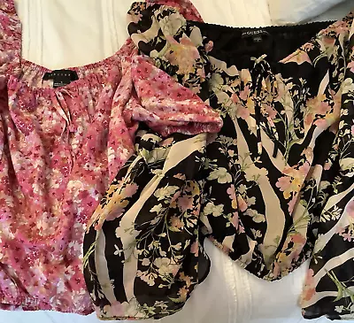 Guess & Sanctuary Florals~Black And Pink~Midriff~ Off Shoulder Crop Tops~Size SM • $34