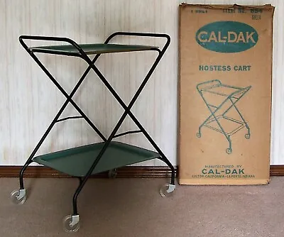 Serving Cart Two Tier W/ 2 Metal Trays Wheels Cal-Dak Mid Century Retro Vintage  • $70