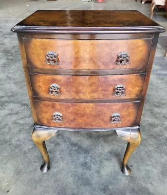 Antique Repro Walnut Bow Front Small Chest Of Drawers Cabriole Legs Side End • £230