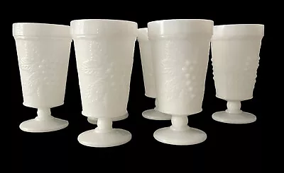 Milk Glass White Anchor Hocking Grape Pattern Footed Tumblers Set Of 6 Vintage • $29