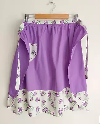 Retro Purple And White Floral Pattern Half Apron • $14.95