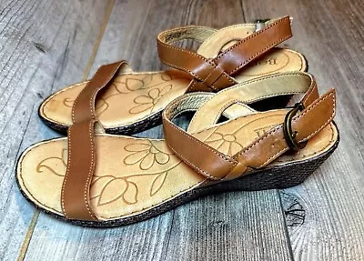 Born Brown Leather Sandals With Wedge Heel & Strap Womens US 10M • $20