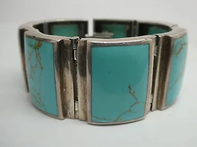 Vintage Turquoise Modernist Sterling Silver 925 Panel Bracelet Size 7  • $110