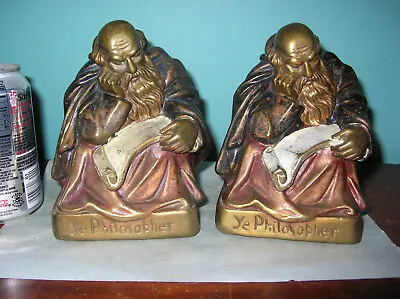 Antique Ye Philosopher Bookends Armor Bronze Clad Salvatore Morani Orig. Paint • $55