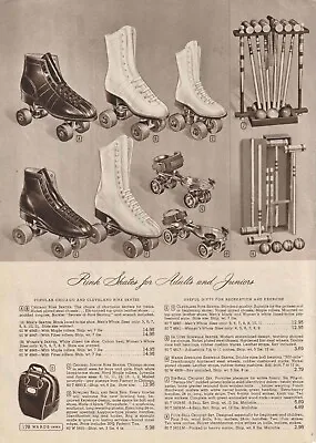 VTG 1949 Rink Roller Skates & Croquet Game Orig. Sepia Print Ad 7-3/4x11” MWC178 • $23.50