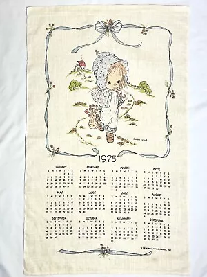 Vintage 1975 Linen Tea Towel Calendar - Hallmark Betsey Clark Girl Bonnet • $10