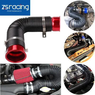 Universal 3'' Flexible Car Cold Air Intake Hose Filter Pipe Telescopic Tube Kit • $23.70