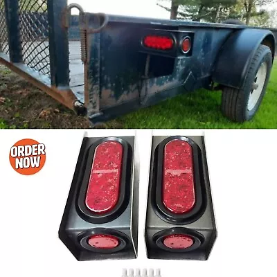 2x LED Trailer Steel Trailer Light Boxes Housing Brackets Kit 6  Oval Lights Red • $82.38