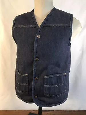 Vintage Denim Sherpa Like Polyester Lined Cowboy Snap Up Vest Mens Medium 38-40 • $39.95