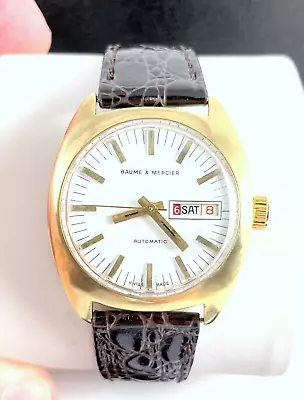 Vintage Men's Baume Mercier Automatic Watch  Day & Date Model 18k Gold Filled • $695