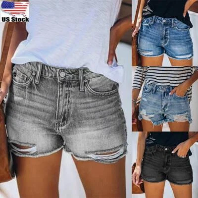 $16.99 • Buy Womens Ladies Ripped Ripped High Waist Casual Denim Shorts Trousers Jeans Hots