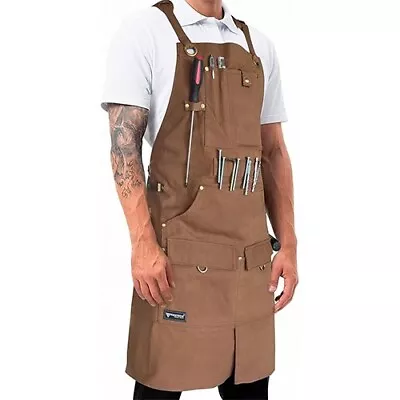 Work Apron With Tool Pockets - Heavy Duty Shop Apron For Woodworkers Mechanics • $69.55