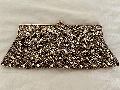 Vintage Fellini Carlo Fellini Womens Brown Beaded Evening Bag Clutch • $29.99