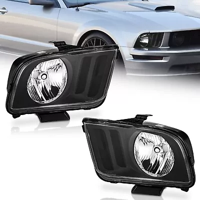 WEELMOTO Headlights For 2005-2009 Ford Mustang Black Housing Corner Lamps L+R • $52.18