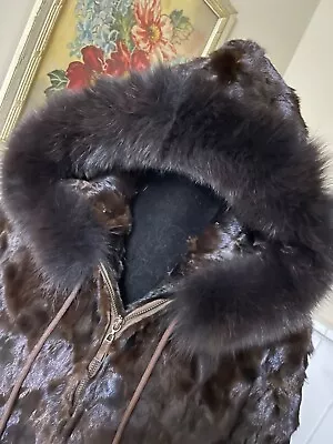 Vintage Genuine Mink Paw Fur Coat Jacket Full Zip Bomber Hooded UNISEX • $165