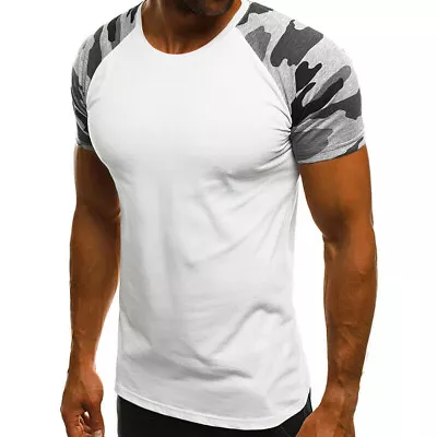 Mens Raglan Shirt T Shirt Top Short Sleeve Crew Neck Contrast Colours TS03 • £8.85