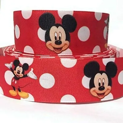 GROSGRAIN RIBBON 5/8  7/8  1.5  3  Mickey Mouse White Dots Red Printed M1M • $2.98