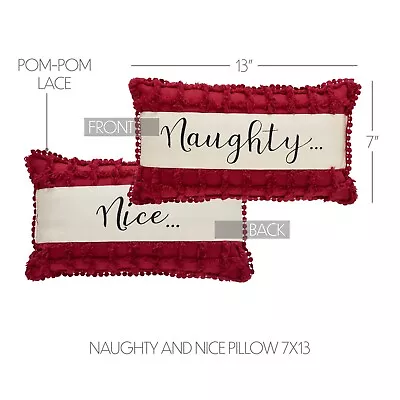 New Vintage Christmas RED CHENILLE NAUGHTY NICE PILLOW Accent 7 X 13  • $16.99