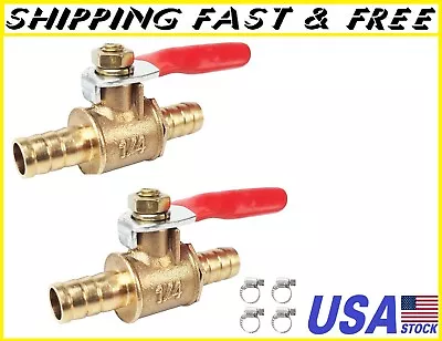 2 PCS 5/16  Hose ID X 5/16 INCH Hose Barb Mini Ball Valve Brass Shut Off Switch • $13.99