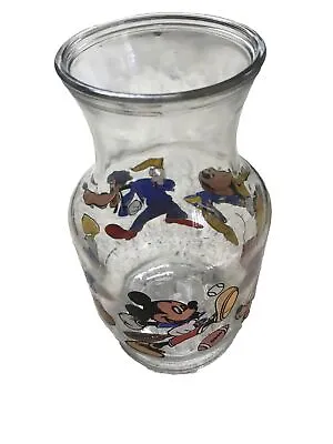 Vtg Walt Disney Glass Juice Carafe Vase Mickey Minnie Donald Goofy Pitcher Sport • $14.95