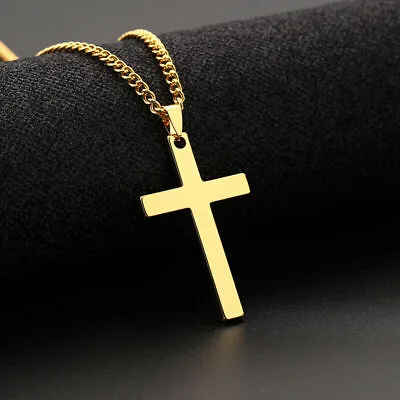 £2.95 • Buy Mens Womens Necklace Chain Crucifix Cross Jewellery Pendant Gold Silver Black UK
