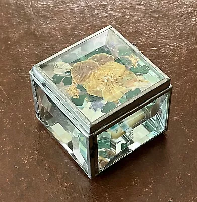 Vintage Leaded Stain Glass W/ Dried Flowers Ring Presentation Trinket Gift Box • $18.99