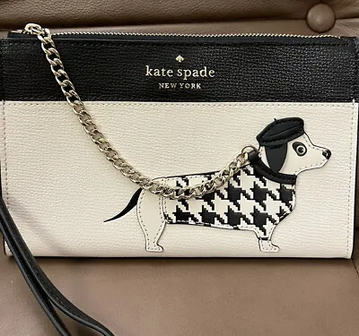 Kate Spade Dog Dachshund Houndstooth Claude Fetch Wristlet Bag Clutch Purse NWT • $162.42
