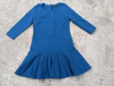 ZARA Mini Dress Womens Large Teal Long Sleeve Peplum Hem • $34.77