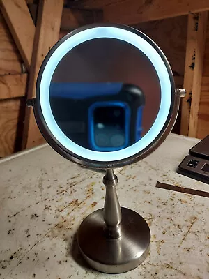 22ee31 Zadro Led Makeup Mirror 12-1/2  Tall 5-1/8  Mirror (flat & Magnifying) • $49.92