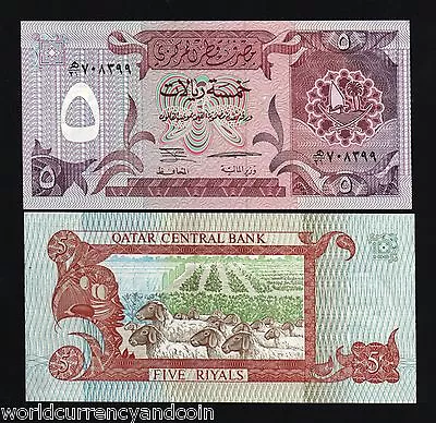 QATAR 5 RIYALS P15 A 1996 RARE QMA THREAD BOAT SHEEP GULF GCC UNC MONEY QCB NOTE • $199.99