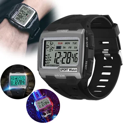 Men's Digital Sports Watch LED Screen Large Face Military Waterproof Wristwatch • $10.39