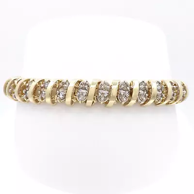 10k Gold 5ct Light Champagne Diamond Double Row S Link Tennis Bracelet 7in • $2499