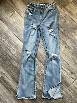 Vanilla Star Women Bell Bottom Flare Blue Washed Vintage Jeans Size 6 • $3