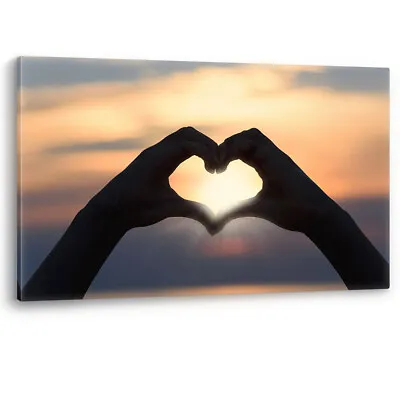 Love Heart In Hands Romantic Sunset Luxury Canvas Wall Art Large Picture Print • £17.95