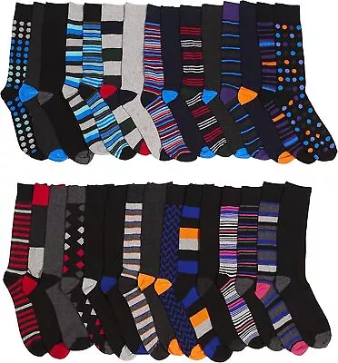 5/6/12 Pairs Men's Dress Socks Fashion Casual Crew Multi Color Cotton Size 10-13 • $7.01