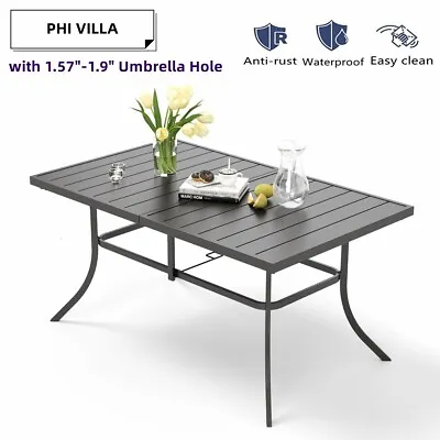 PHI VILLA Patio Dining Table With Umbrella Hole Rectangle Outdoor For 6 Person • £119.99