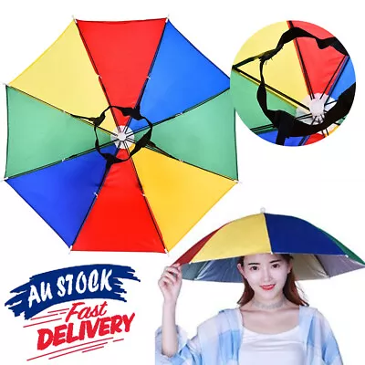 Headwear Fishing Camping Portable Umbrella Hat Cap Rain Sun New Multicolor • $11.49