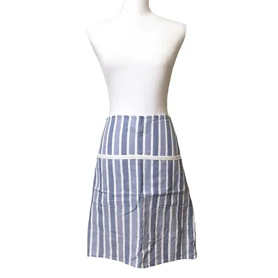 Anthropologie Hillstead Half Apron Chambray Blue Striped Cotton Linen Blend • $39.95